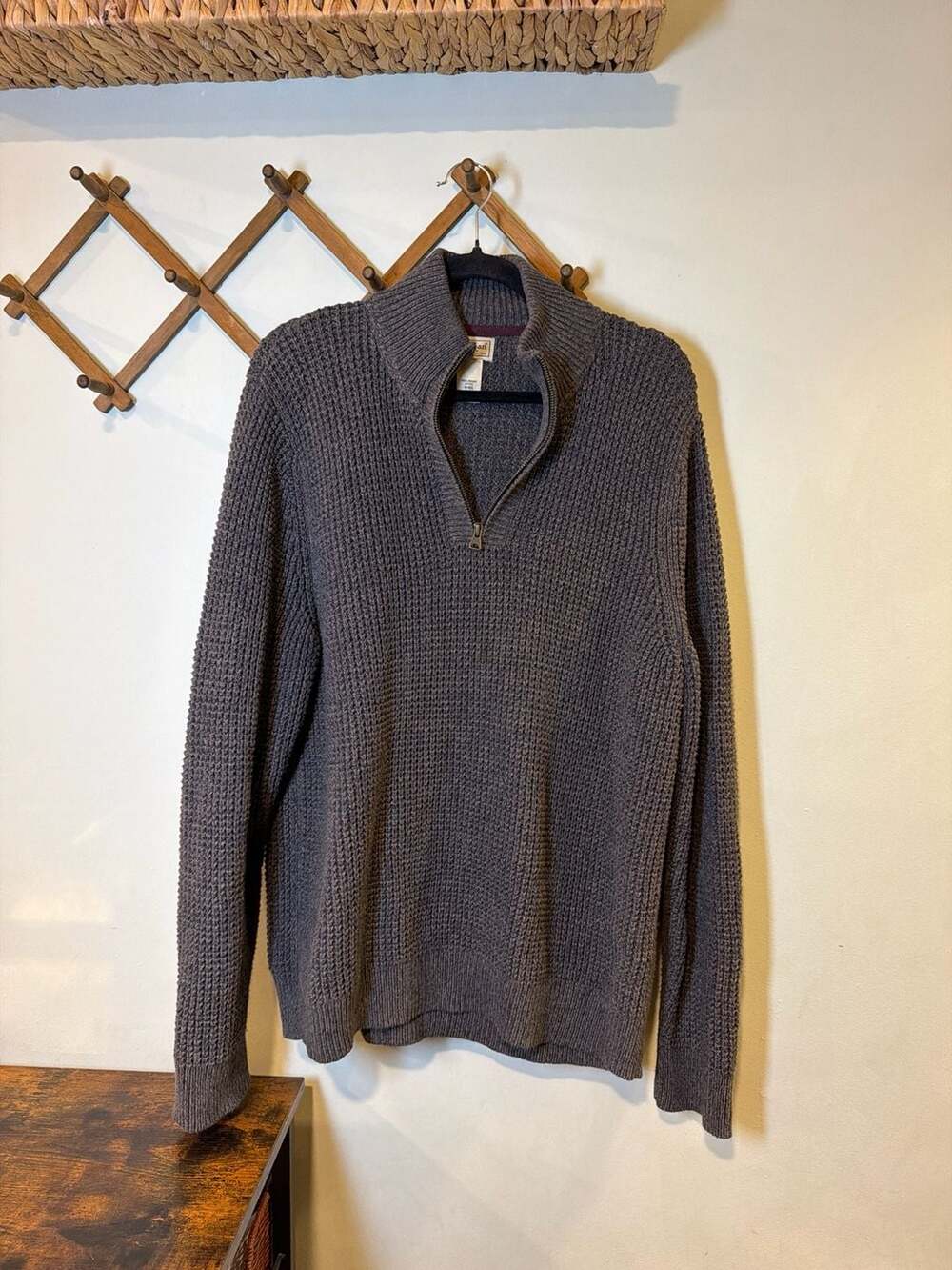 L.L.Bean Organic Cotton Quarter-Zip Sweater, Grey, Size M-REG